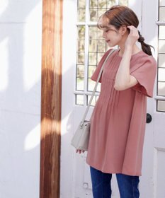 Tiaclasse L 【洗える】麻調ピンタックチュニックブラウス