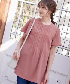 Tiaclasse L 【洗える】麻調ピンタックチュニックブラウス