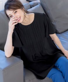 Tiaclasse L 【洗える】麻調ピンタックチュニックブラウス