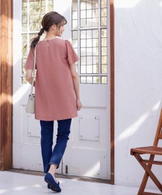 Tiaclasse L 【洗える】麻調ピンタックチュニックブラウス