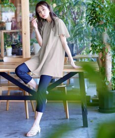 Tiaclasse L 【洗える】麻調ピンタックチュニックブラウス