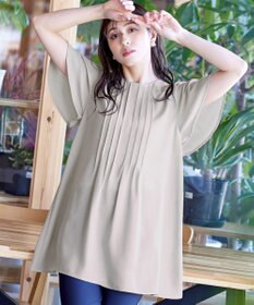 Tiaclasse L 【洗える】麻調ピンタックチュニックブラウス