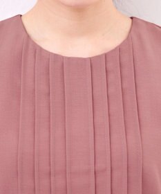 Tiaclasse L 【洗える】麻調ピンタックチュニックブラウス