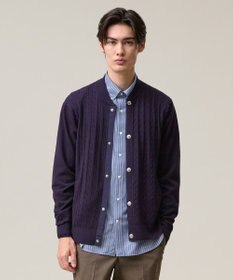 J.PRESS MEN 羽織るだけで整う大人の品格【ストレッチ / イージーケア】【FLEX YARN】ケーブルニット ブルゾンライク カーディガン ネイビー系