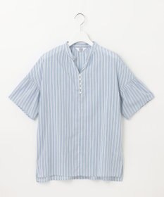 J.PRESS LADIES 【洗える】綿キュプラコードストライプ キーネック ブラウス