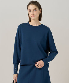 ICB 【洗える】 シルキーウールダブルフェイス ニットプルオーバー ブルーグレー