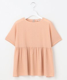 自由区 【洗える】リネンサッカーコンビペプラム カットソー