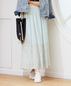 自由区 【カタログ掲載・洗える】エンブロイダリーローン スカート アクア×ベージュ