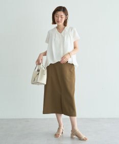 YECCA VECCA 刺繍カラーバルーンヘムブラウス
