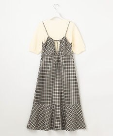 Feroux 【セットアイテム・洗える】パフスリーブニット×キャミソール ワンピース