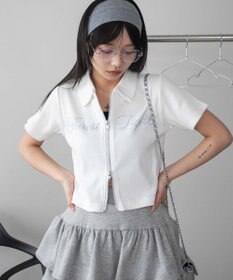 WEGO ラインストーンロゴWZIPトップス