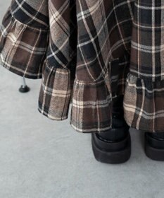 WEGO チェックアシンメトリーフリルロングスカート