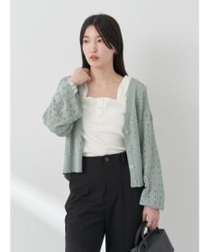 earth music&ecology 透かし編みテープヤーンカーディガン