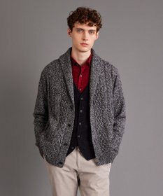 JOSEPH ABBOUD 【イタリア糸使用/軽く暖かい】 ラムウールケーブル柄ショールカラーカーデ