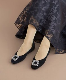 steppi 【洗える/撥水】ビジュー付 スクエア パンプス