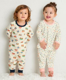 MIKI HOUSE HOT BISCUITS 【80-120cm】 あったかキルト素材 小花柄 腹巻き付き長袖パジャマ