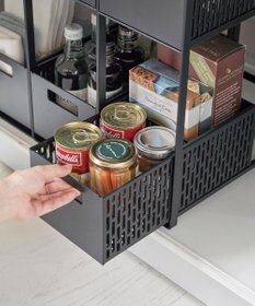 tower シンク下収納バスケット タワー 2段 ブラック