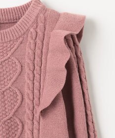 ANY KIDS 肩フリルハートケーブルニット