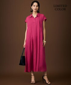 自由区 L 【17号サイズまで展開・カタログ掲載・WEB限定カラーあり】シアーラミーローンスキッパーシャツ ワンピース ［WEB限定カラー］マゼンタ