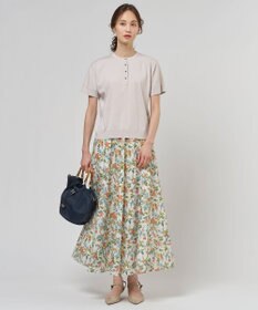 J.PRESS LADIES S スパンボタニカル プリント ロング フレア スカート