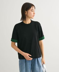 Green Parks 袖裏配色５分袖ニットプルオーバー