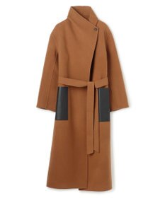 BEIGE， LEMOORE / ウールリバーフェイクレザーポケット付きコート