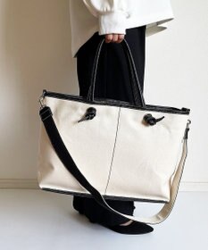 Hekhèr Le Style de Vie 【日本製 / A4サイズ対応/2WAY】コットンキャンバス×シュリンクレザー ノットトートバッグ large