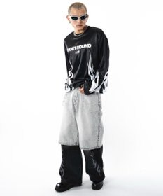 WEGO 【ユニセックス着用ITEM】ファイヤーパターンゲームロゴT（長袖）