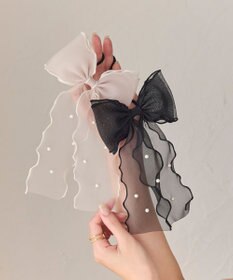 Phoebe フレアリボンドットパールヘアゴム　ブラック