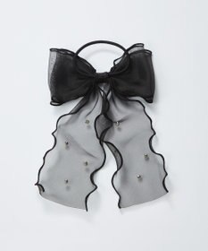 Phoebe フレアリボンドットパールヘアゴム　ブラック