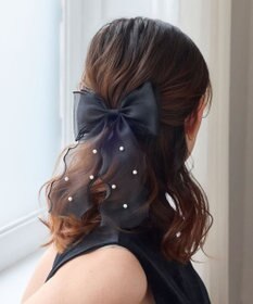 Phoebe フレアリボンドットパールヘアゴム　ブラック