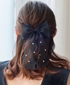 Phoebe フレアリボンドットパールヘアゴム　ブラック