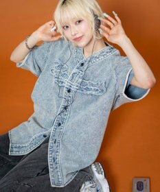 WEGO 【ユニセックス着用ITEM】ベースボールデニムグラフィックシャツ（SS）