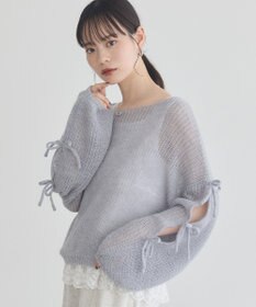 earth music&ecology サイドリボン透かしニットプルオーバー