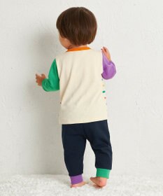 MIKI HOUSE HOT BISCUITS 【80-120cm】 ボーダー柄 ミニ裏毛パイル素材 腹巻き付き長袖パジャマ