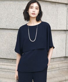 23区 【新色追加】ストレッチジョーゼット  ケープデザイン カットソー ネイビー系