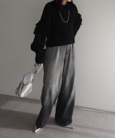 Green Parks フリンジスリーブショート丈ケーブルニット