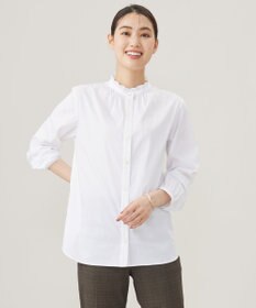 J.PRESS LADIES 【洗える】BEZ ドビーストライプ フリルネック ブラウス