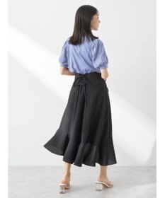 earth music&ecology アシメペプラムフレアバックレースミディ丈スカート