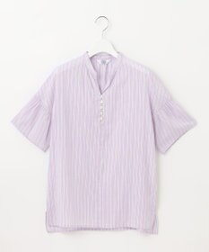 J.PRESS LADIES 【洗える】綿キュプラコードストライプ キーネック ブラウス