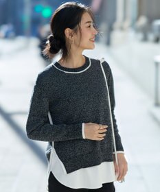 ICB コットンツイスター クルーネックニット ブラック×オフホワイトミックス