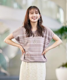 Tiaclasse L 【洗える】マルチボーダーフレンチスリーブニット