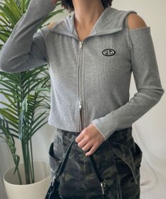 WEGO オープンショルダーダブルジップパーカー