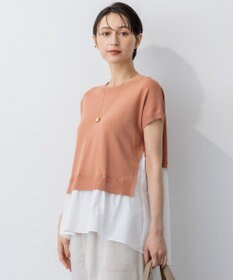 23区 S 【洗える】レイヤードデザイン ニット アプリコット×オフ