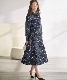 組曲 【前後着用可】シフォンオーガンプリント ボウタイワンピース