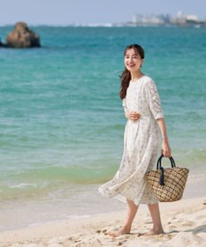 Tiaclasse 【洗える】ギャザースリーブ花柄ワンピース