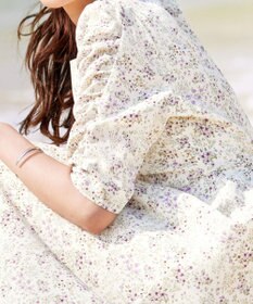 Tiaclasse L 【洗える】ギャザースリーブ花柄ワンピース