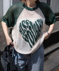 WEGO ハートロゴビッグメッシュニットT