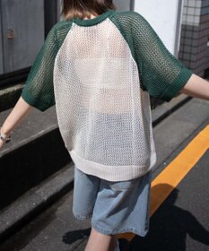 WEGO ハートロゴビッグメッシュニットT