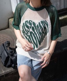 WEGO ハートロゴビッグメッシュニットT